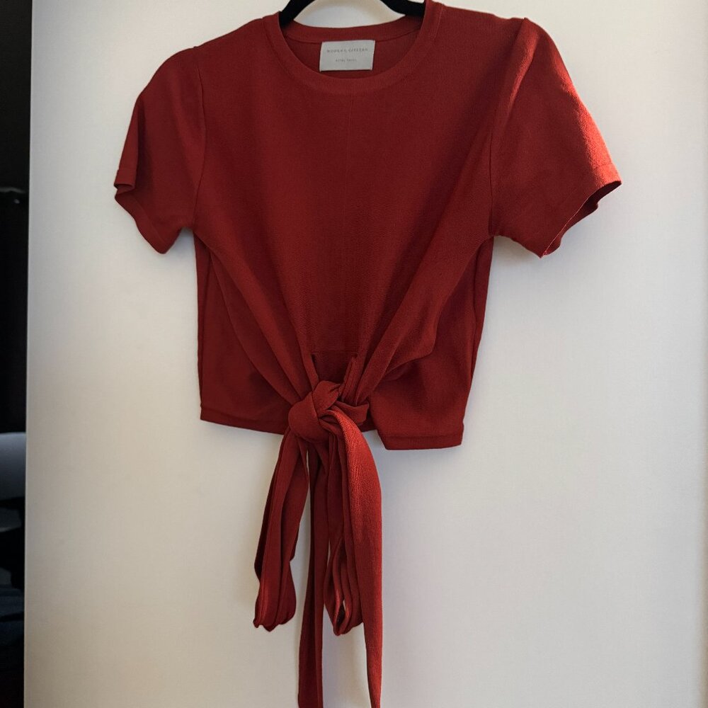 Modern Citizen Jude Cropped Tie-Front Top RED XS